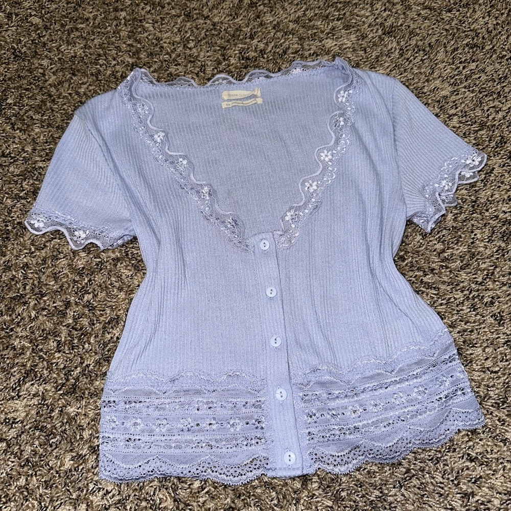 UO Darcy Lace Trim Button-Up Cropped Top